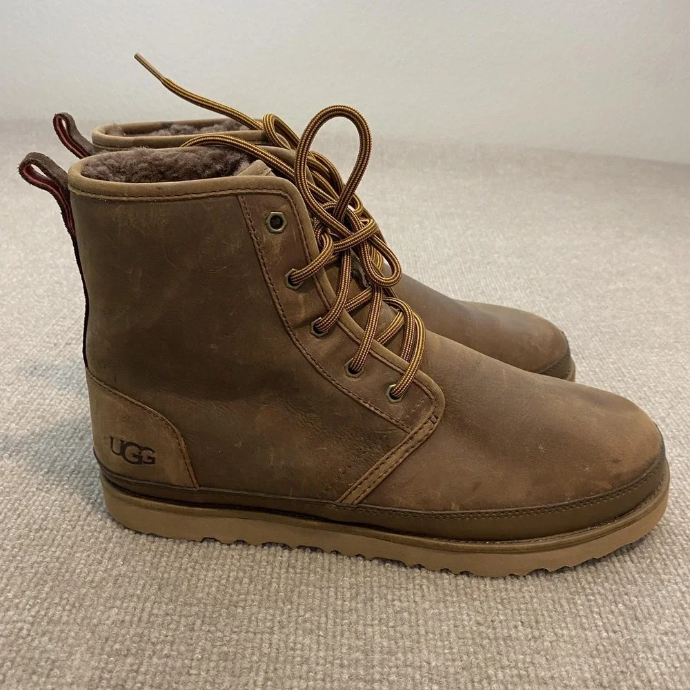 UGG Boots Mens Size 11 Brown Leather Waterproof Lined Ankle Snow Winter 1017238